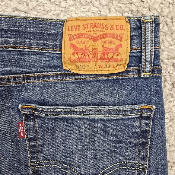 Levis‎ 510 Jeans Mens 33x34 (Fits 32x31) Blue Skinny Medium Wash Denim - Picture 8 of 13